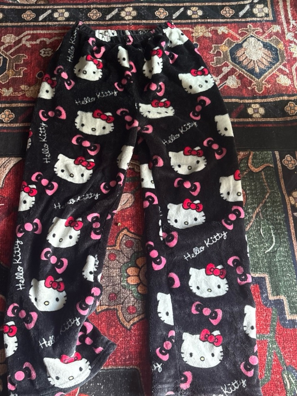 Hello Kitty Black Pajama Pants with Pink & White Accents